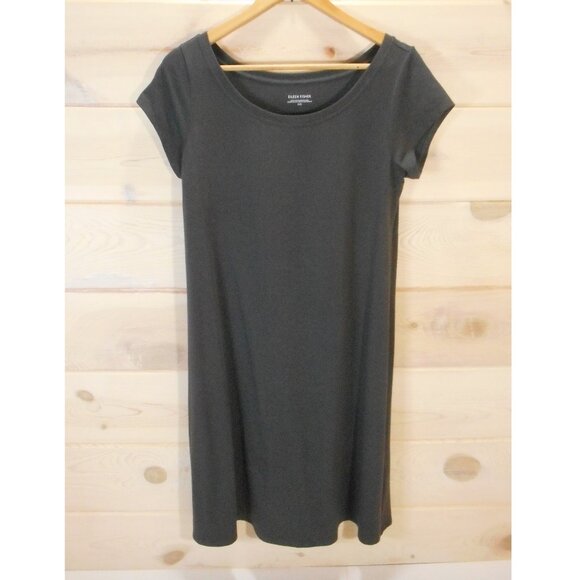 Eileen Fisher Size M Organic Cotton Short Sleeve T-Shirt Dress Charcoal Gray - Picture 1 of 7